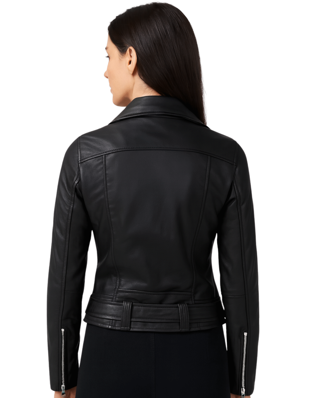 Black Asymmetrical Leather Moto Jacket for womens