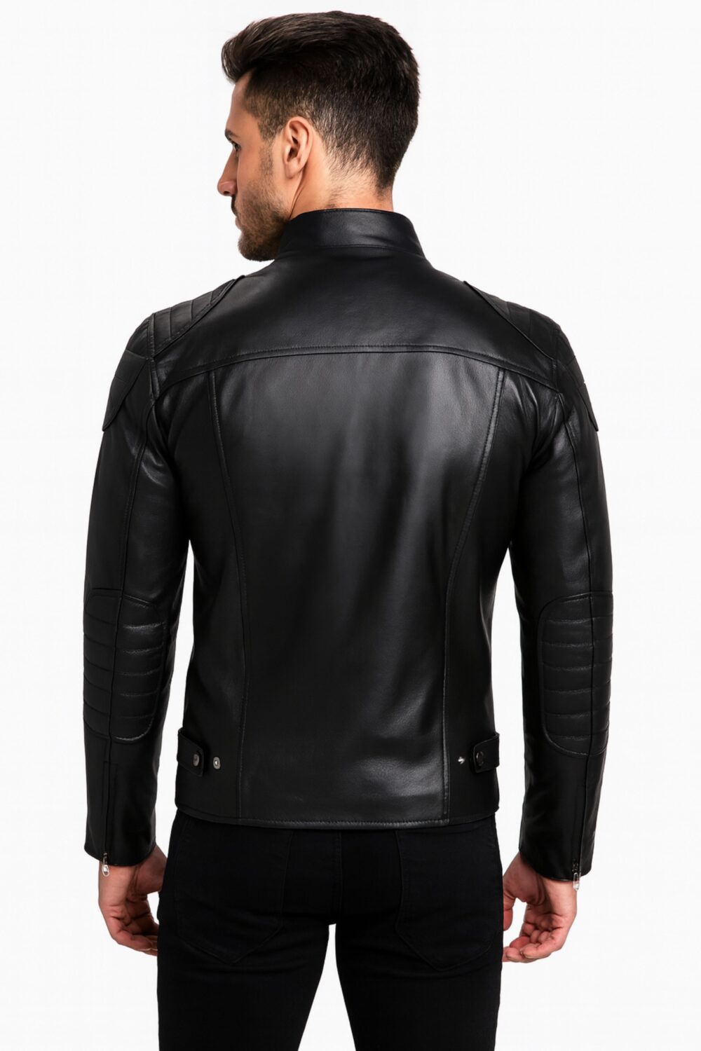 Black Sheepskin Cafe Racer Leather Jacket