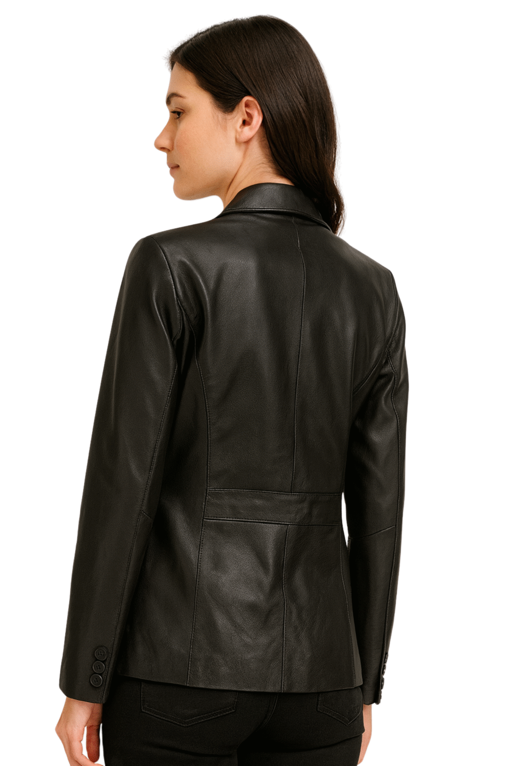 Women’s Two Button Black Leather Blazer - Image 3