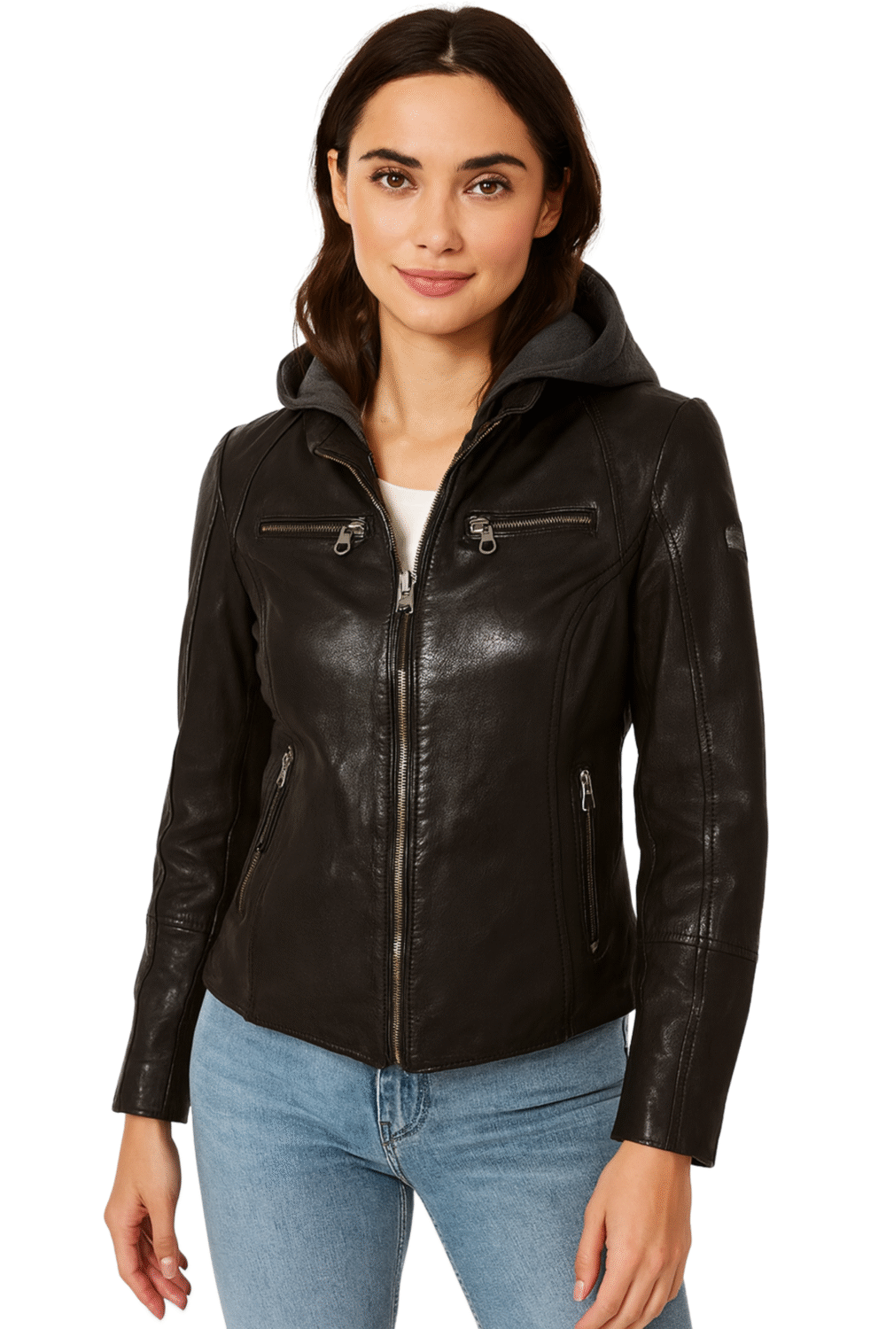 Womens Black Cafe Racer Jacket With