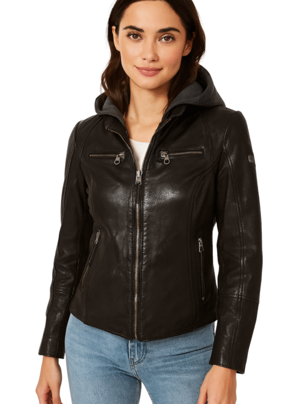 Womens Black Cafe Racer Jacket With