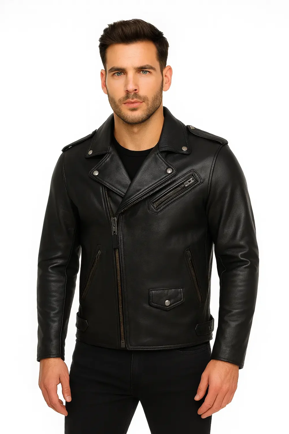 Classic Black Rider Leather Jacket with Secure Zipper Pocket