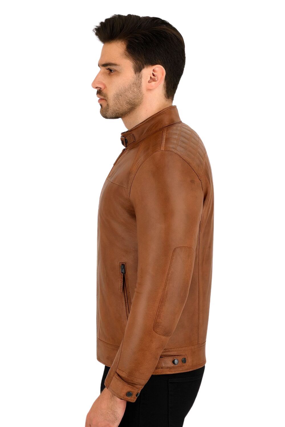 Classic Brown Cafe Racer Leather Jacket for Men