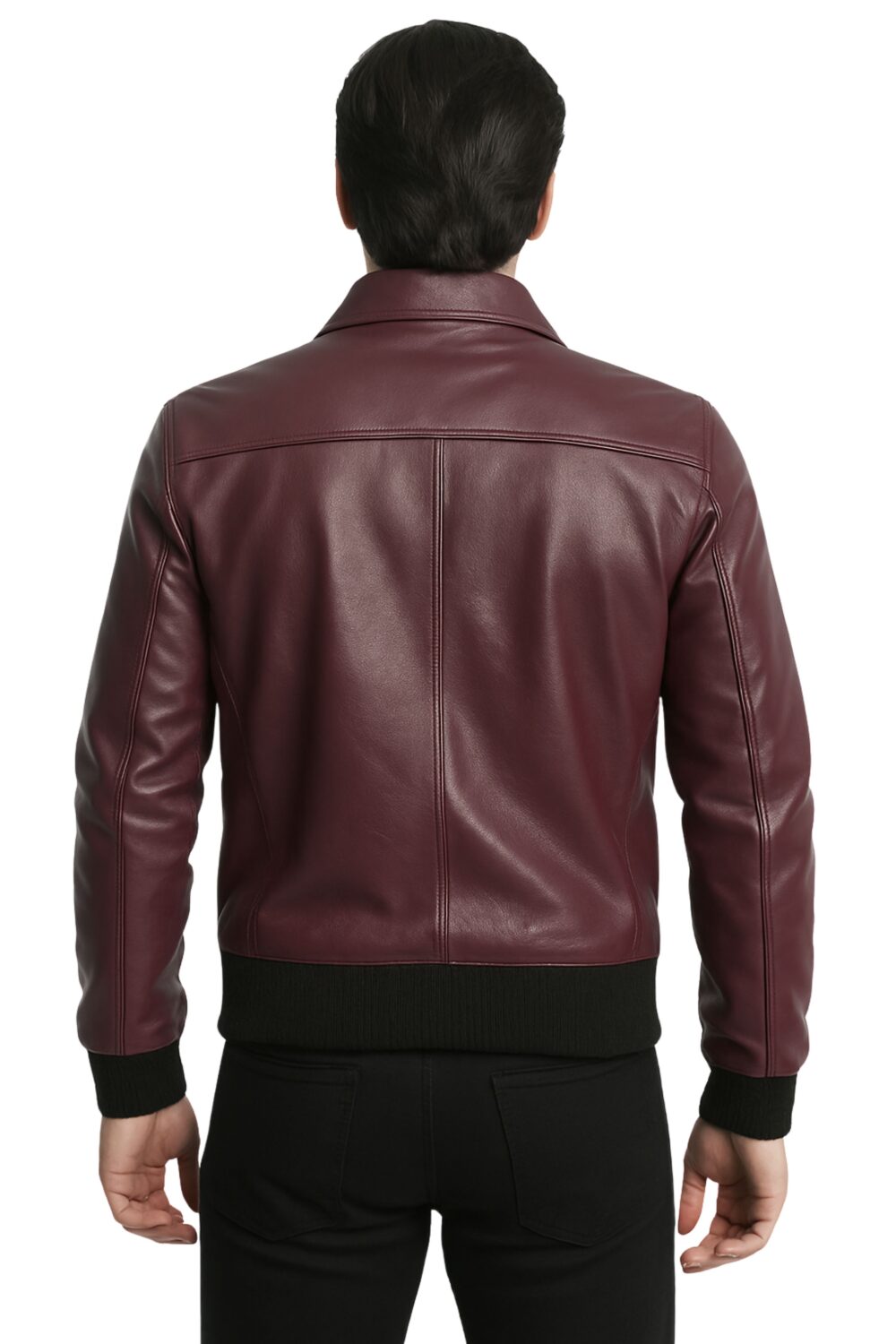 Men's Maroon Bomber Leather Jacket in Ernesto Style - Image 2