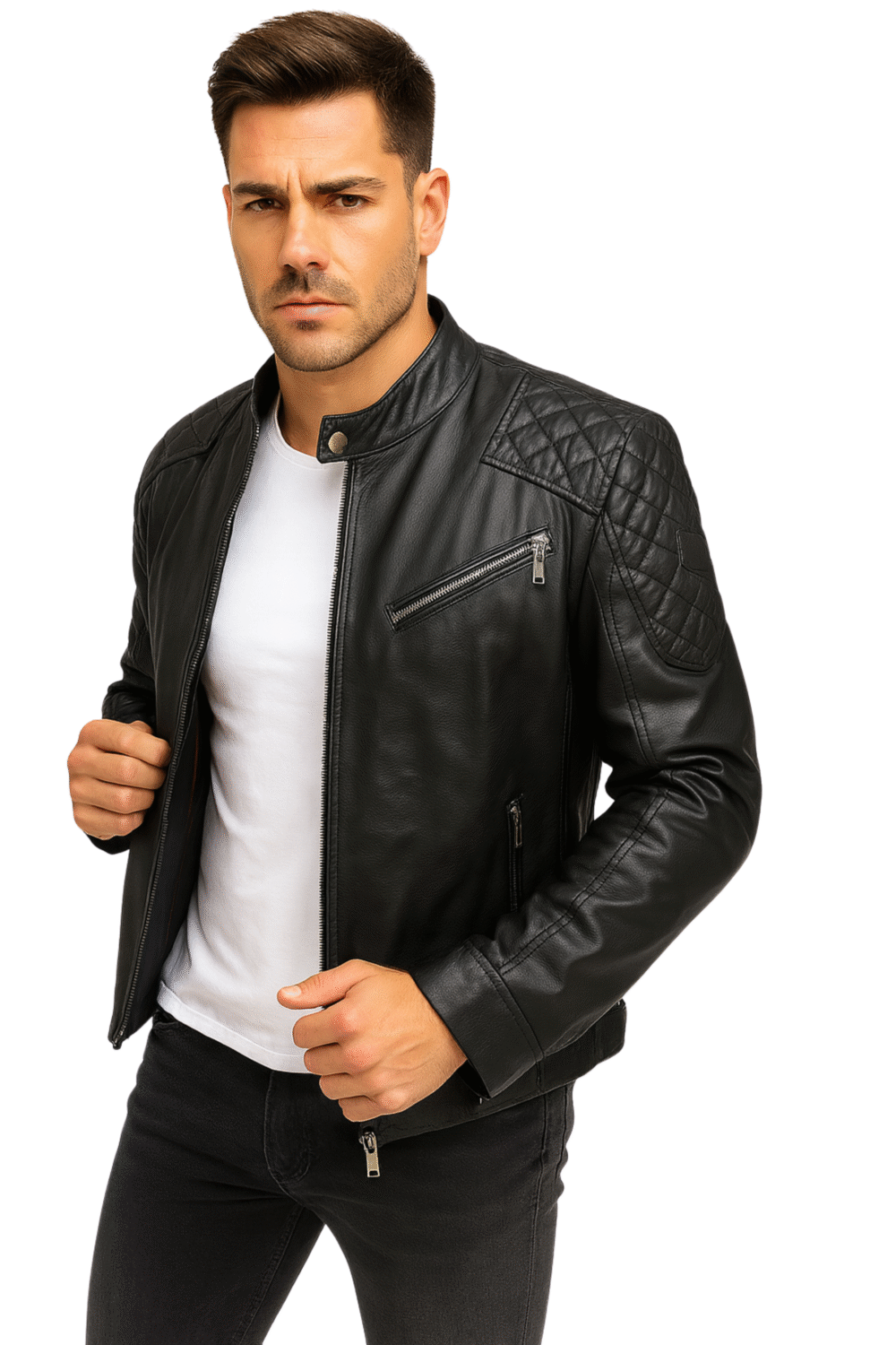 Mens Black Cafe Racer Leather Jacket