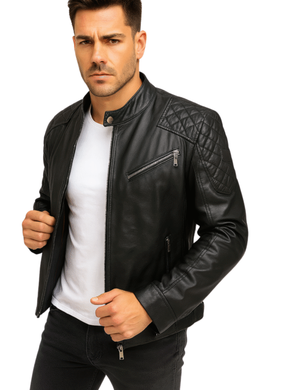Mens Black Cafe Racer Leather Jacket