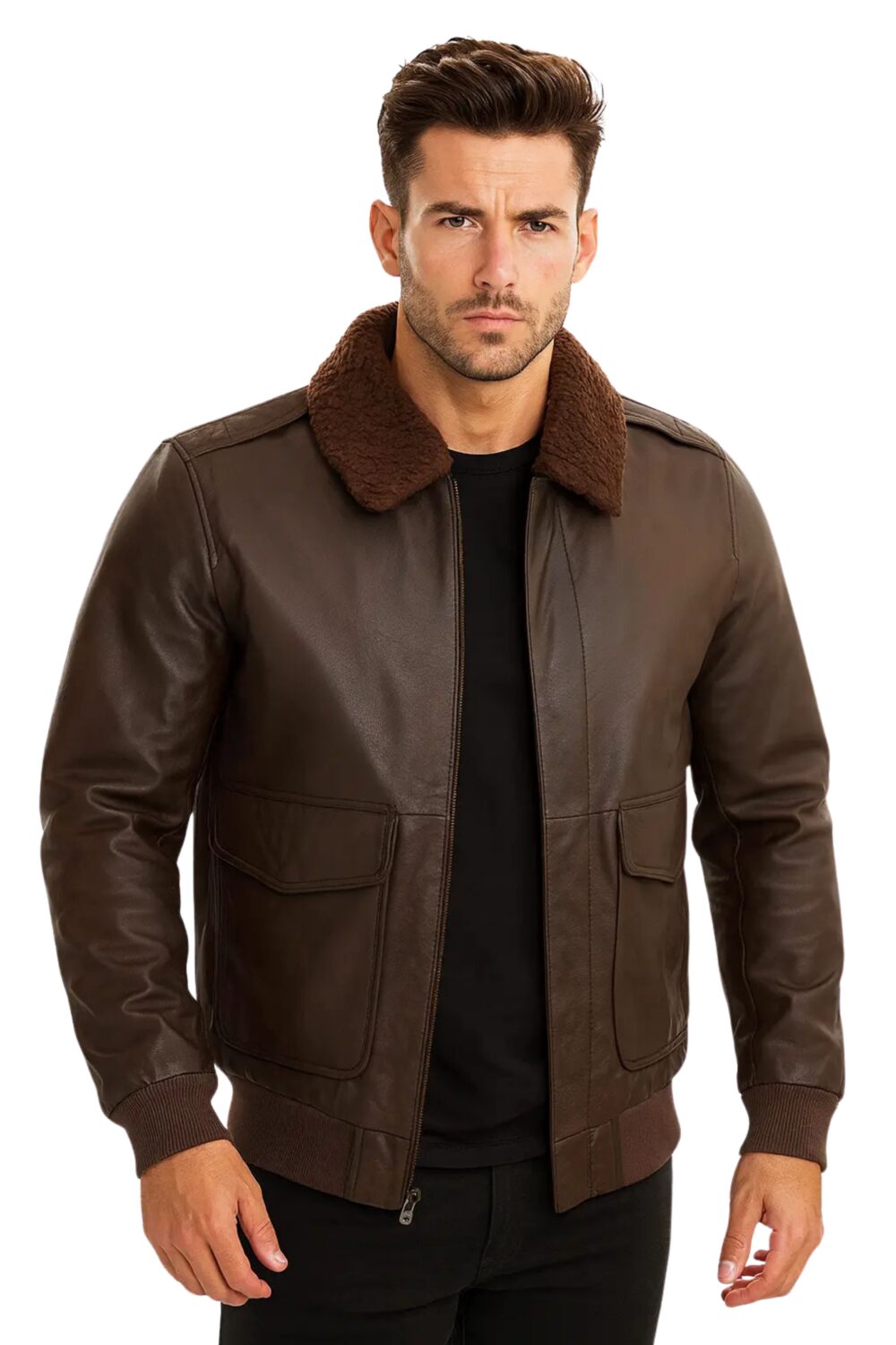 Mens Classic Brown Bomber leather Jacket