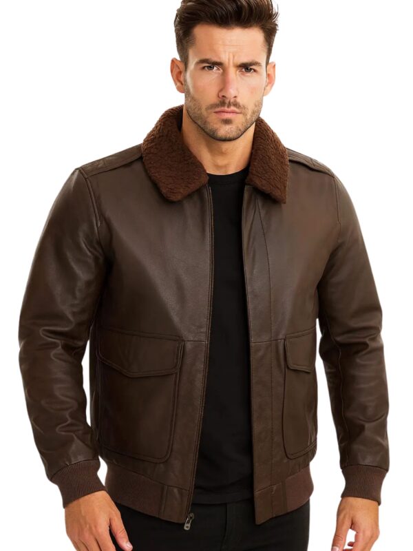 Mens Classic Brown Bomber leather Jacket