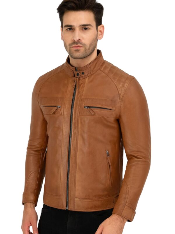 Mens Classic Brown Cafe Racer Leather Jacket