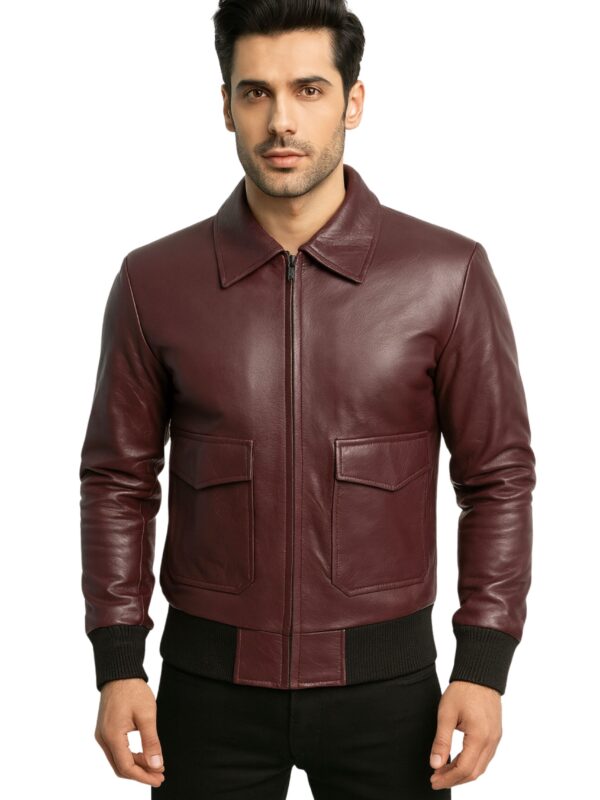 Mens Maroon Bomber Leather Jacket