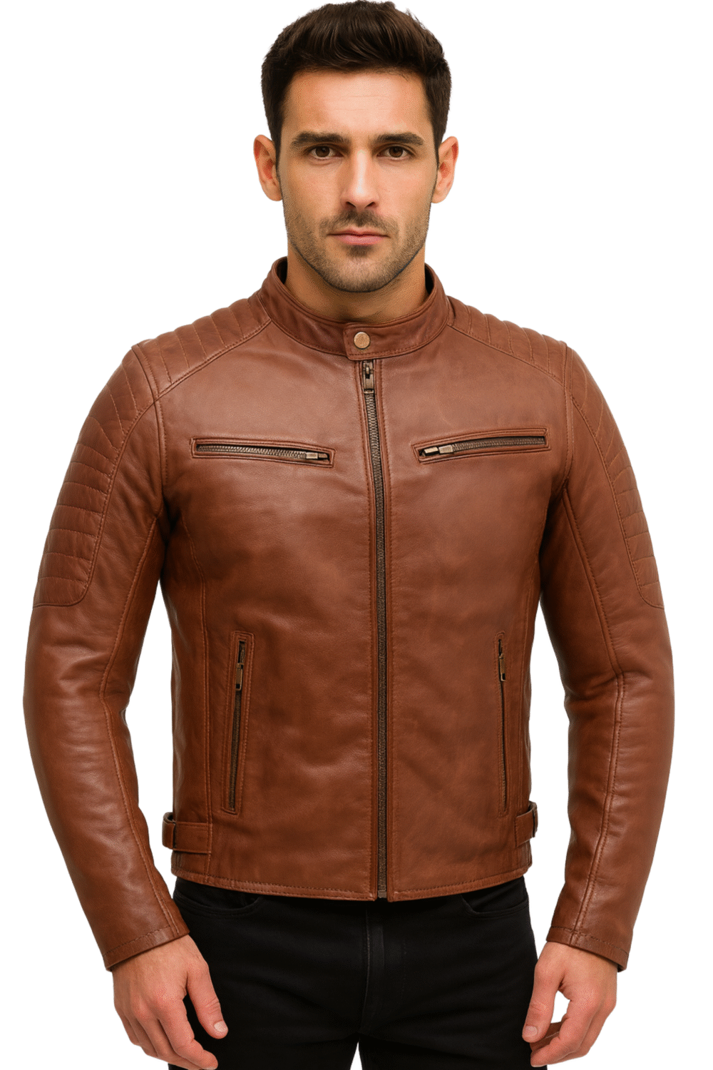 Mens Stylish Brown Biker Leather Jacket