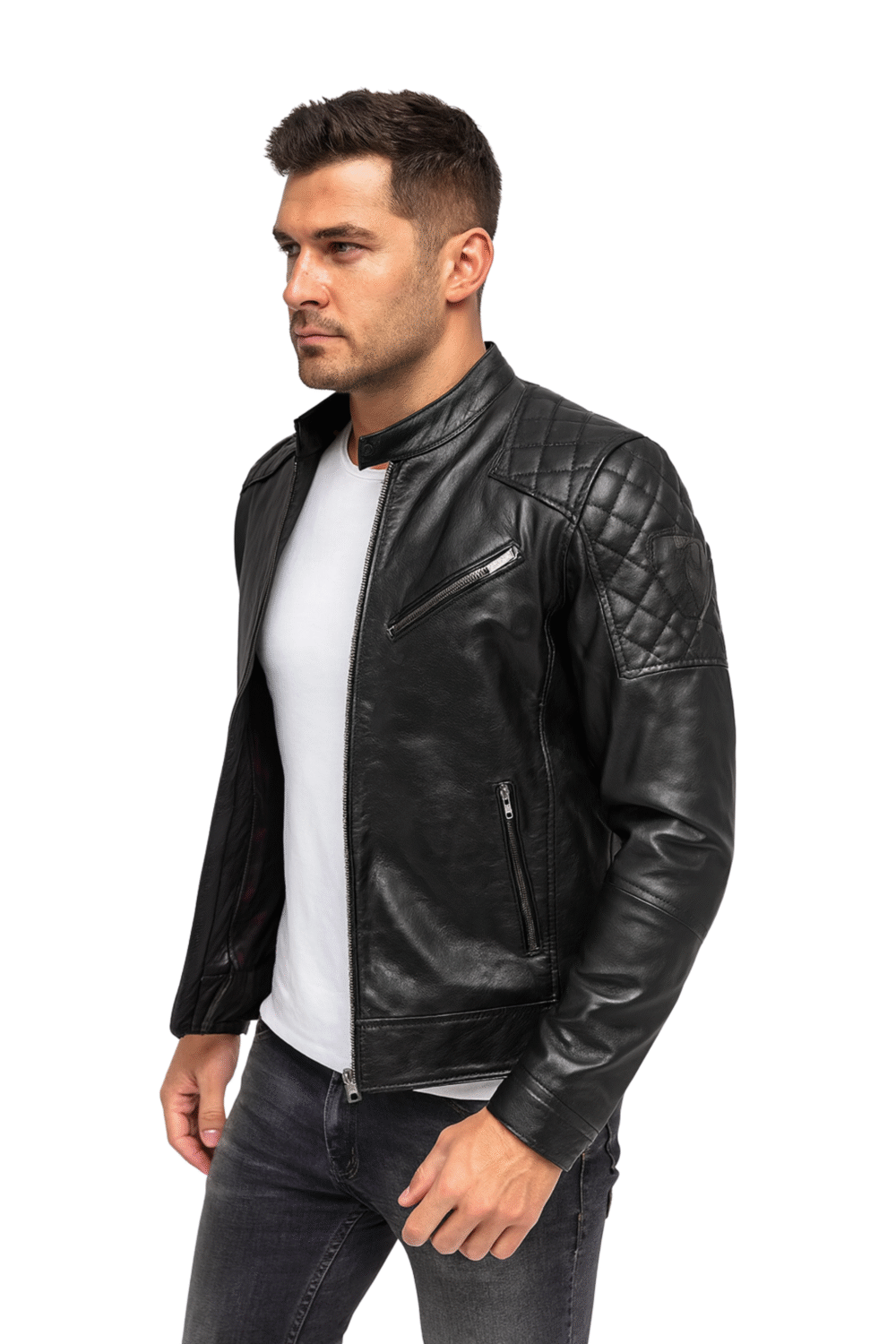 Stylish Black Cafe Racer Leather Jacket for Men